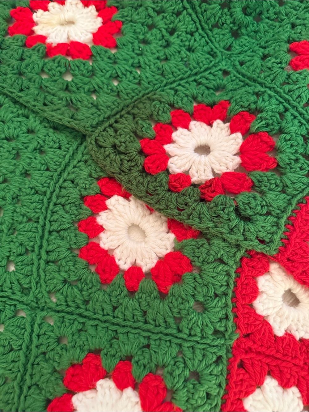 Vintage Crocheted Christmas Tree  Skirt Granny square 2-piece - Picture 5 of 9